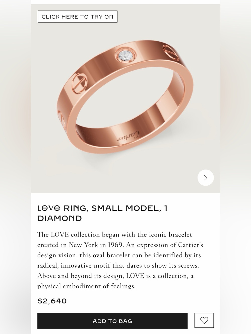 Cartier Rose Gold Love Ring with Single Diamond